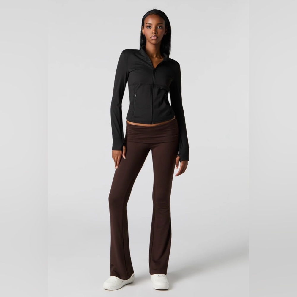 Streetwear Society Brown Fold Over Waist Flared Yoga Pants Size L NWOT
